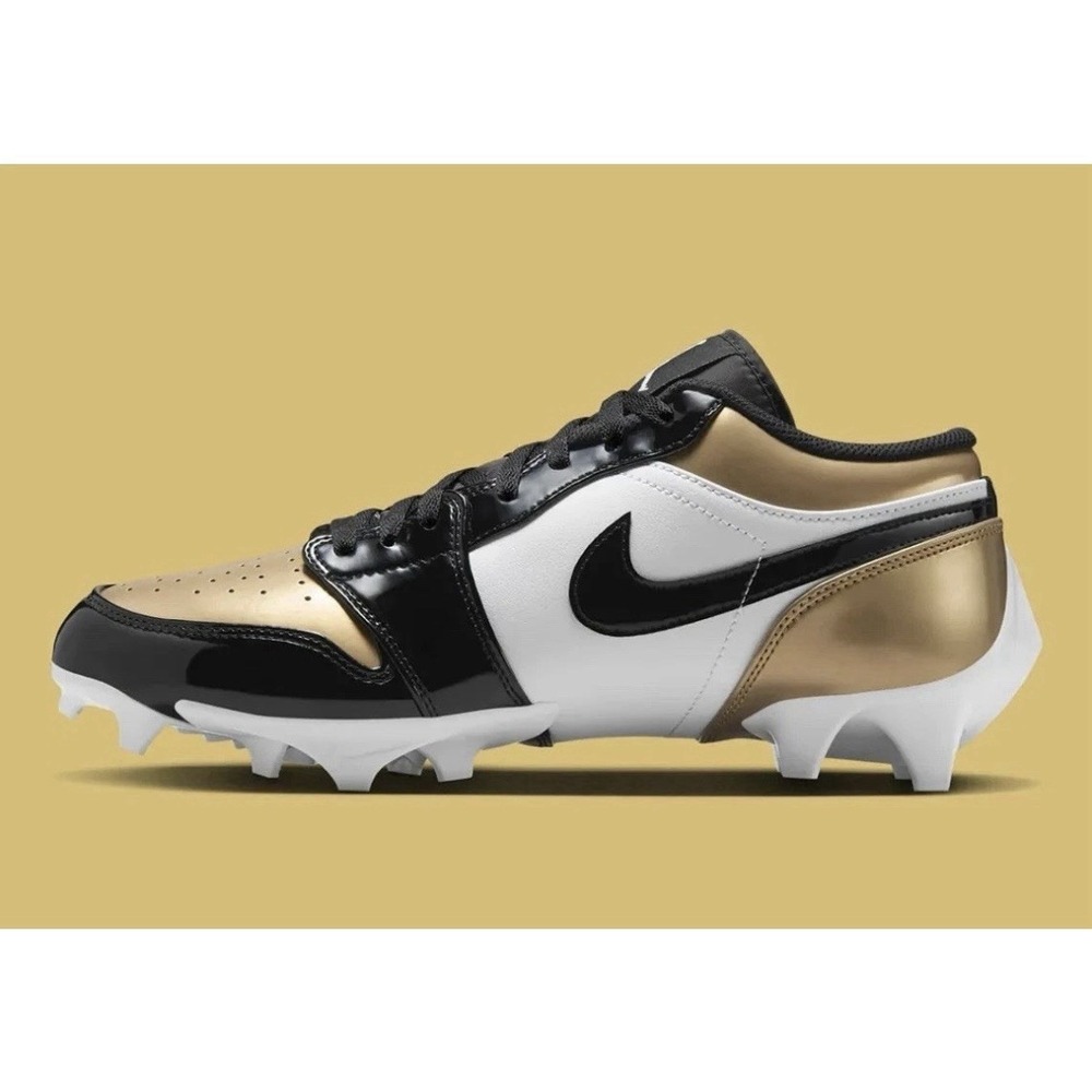 Nike Air Jordan 1 Low TD Football Cleats Black Gold White Mens 12 FJ6245 701